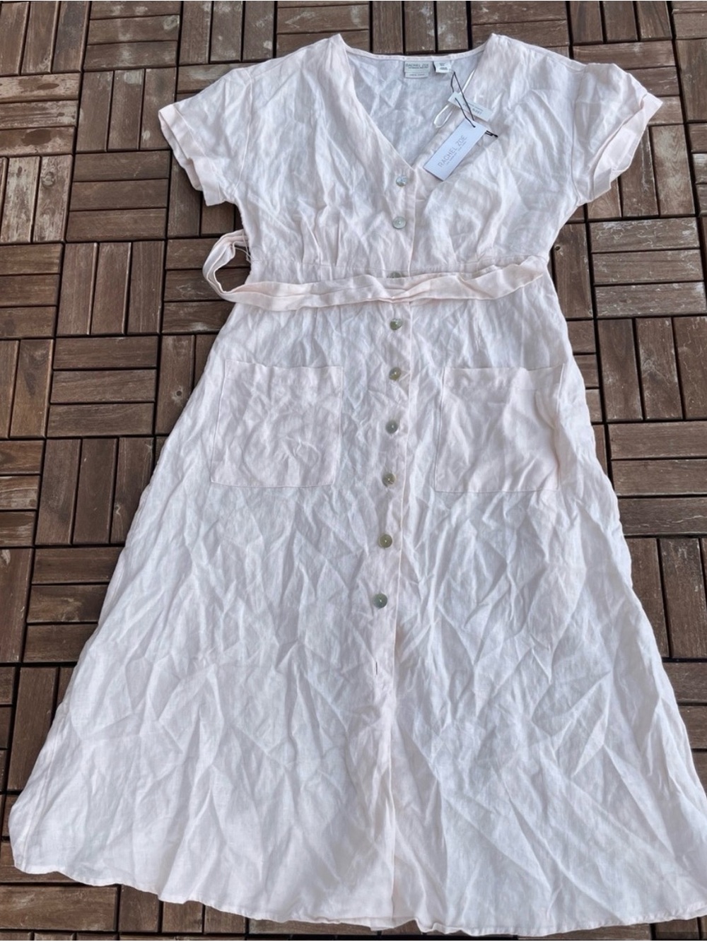 Rachel Zoe Pale Pink Button-Front Linen Midi Dress - Picture 3 of 3
